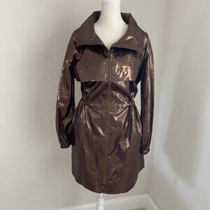 Carlisle Collections Womens 0 Brown Metallic Jacket Trench Raincoat Waist